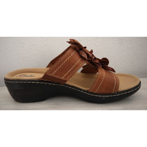 Clarks Collection Women's Sz 12M Tan/Brown Leather Merliah Raelyn Wedge Sandals - Picture 6 of 14